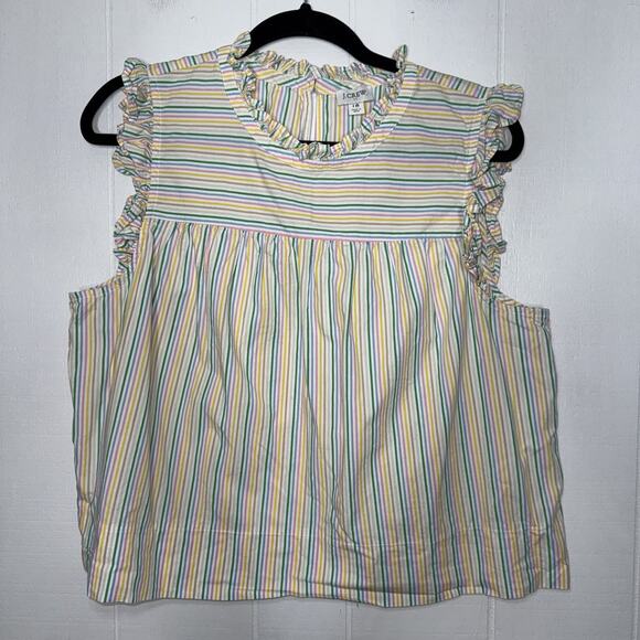 J. Crew Tops - J.Crew Women’s Ruffleneck Shirred Top Tank Striped Size 16